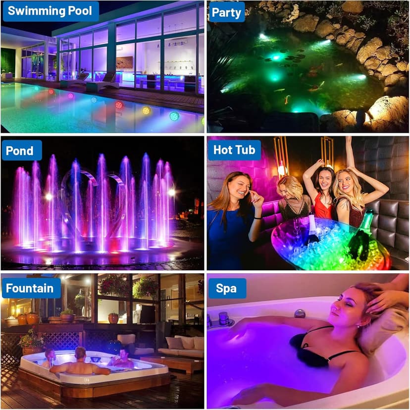 YiaMia Hot Tub Lights - 2-Pack RGB Color Battery-Powered LED Pool Lights with Remote Control and Suction Cup for Ponds, Decoration, Parties, Spas, Aquariums