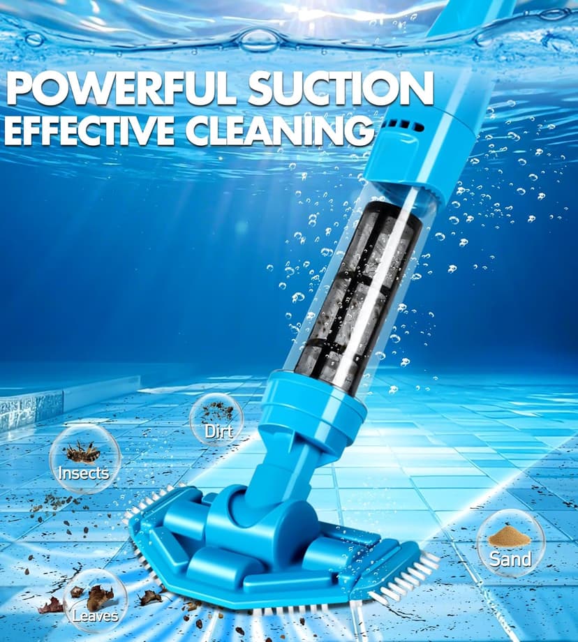 4-in-1 Handheld Pool Vacuum Cordless, 4000mAh Rechargeable Hot Tub Vacuum Spa with Telescopic Pole, Above Ground Pool Vacuum Cleaner, Suction Improved 30% Spa Wand Deep Cleaning for Debris