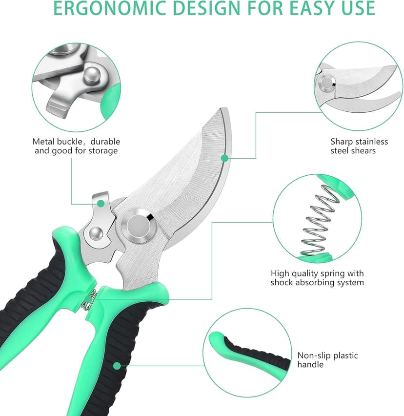 5 pack Garden Pruning Shears Stainless Steel Blades, Handheld Scissors Set with Gardening Gloves,Heavy Duty Garden Bypass Pruning Shears,Tree Trimmers Secateurs, Hand Pruner (Multi-color)