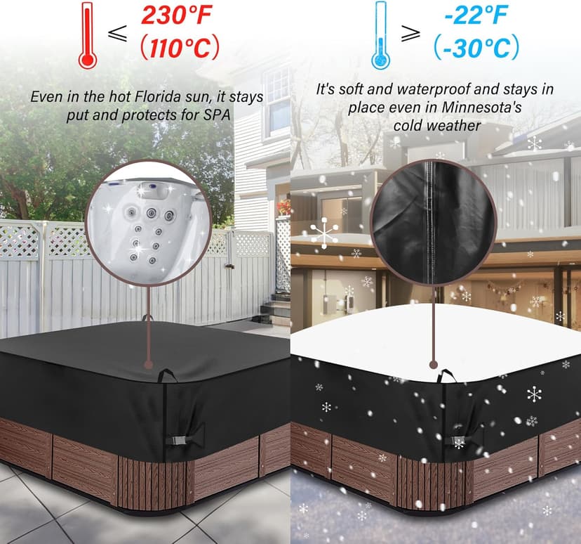 Square Hot Tub Cover 85 x 85 inch, 600D Heavy Duty Oxford Fabric SPA Cover for Hot Tub, Waterproof Outdoor SPA Hard Cover Protector, Waterproof & Anti-UV Jacuzzi Cover, Black