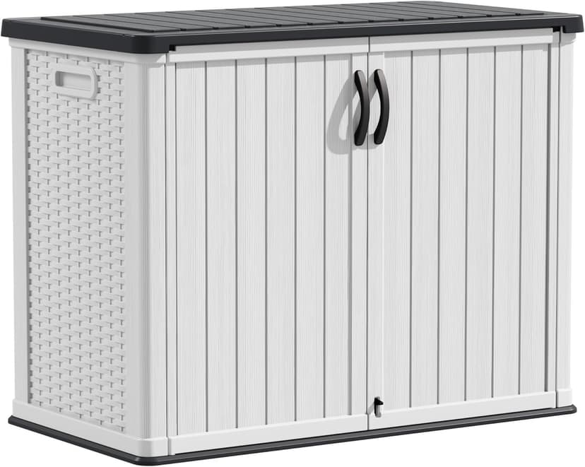 Devoko Outdoor Storage Cabinet 26 Cu Ft with Pad-Lockable Doors, Horizontal Storage Shed Waterproof Patio Tools Storage Box for Sofa Cushions, Gardening Tools and Accessories (White)