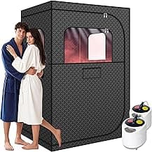 MIXC Full Body Portable Personal Saunas Box for Home, 2 Person Steam Sauna at Home Spa with 2.6L & 1500W, Two-Person with 2 Foldable Chairs, Remote Control, Home Sauna for Gym, Black