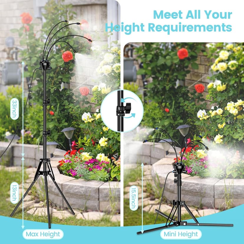 Standing Misters for Outside Patio - Adjustable 5.3FT Portable Misting System Cooling Outdoor 32.8Ft Stand Misting Long Water Line for Kids Mist Playing, Patio Cooling, Backyard, Porch, Sprinkler