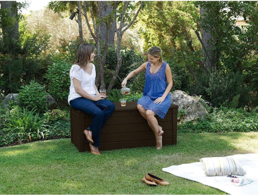 Keter Outdoor Storage Deck Box, Waterproof Patio & Pool Bin, Large, 120 Gallon, Brown