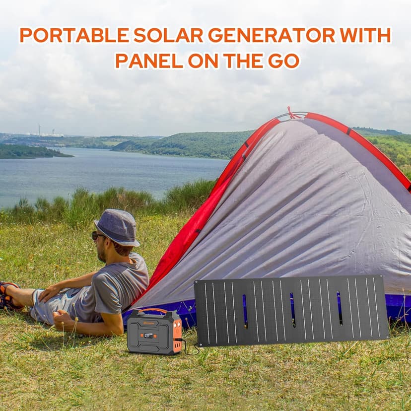 Portable Power Station with Foldable 40W Solar Panel, 100W Solar Powered Generator with Panels,110V AC Outlet Camping Solar Power Bank 146Wh Lithium Battery Pack for Home RV Outdoor Power Outage