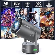 [Built-in Battery] Mini Projector With Wifi and Bluetooth, 4K Decoding 1080P Supported 270 Rotatable 150'' Screen Auto Keystone Home Outdoor Portable Smart Projector, Iron Grey