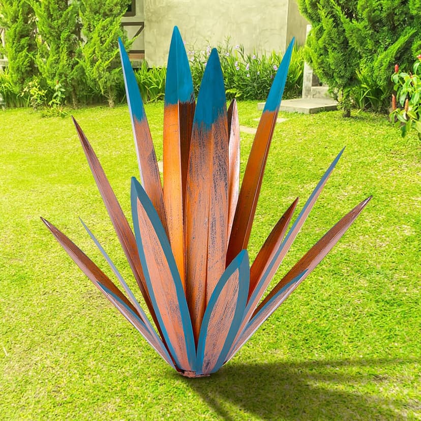 Large Leaf Thickened Metal Agave Plant Outdoor Decoration Desert Courtyard Art Plant Garden Decoration Outdoor Metal Art Floral Gift (1, Blue)