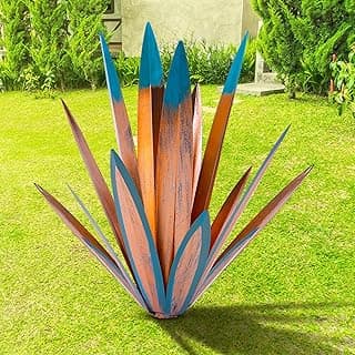 Large Leaf Thickened Metal Agave Plant Outdoor Decoration Desert Courtyard Art Plant Garden Decoration Outdoor Metal Art Floral Gift (1, Blue)