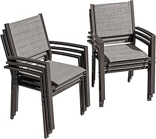 Flamaker Patio Chairs Textilene Outdoor Chairs Set of 6 Stackable Dining Chair for Backyard, Deck (Grey)