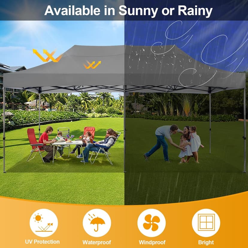 COBIZI 10x20 Pop Up Canopy Without Sidewall,Heavy Duty Canopy UPF 50+ All Season Wind Waterproof Commercial Outdoor Wedding Party Tents for Parties Canopy Gazebo with Roller Bag(10 x 20 ft Gray)