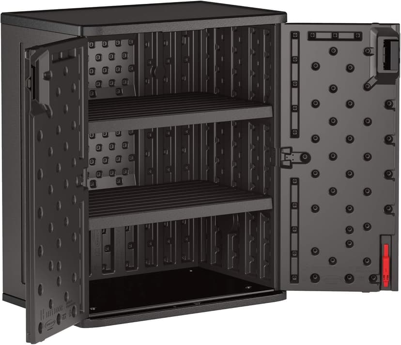 Suncast Commercial Heavy-Duty 9 Cubic Ft. Resin Storage Cabinet with Lockable Handles, Adjustable Metal-Reinforced Shelves for Garage or Workspace, Black, Made in The USA