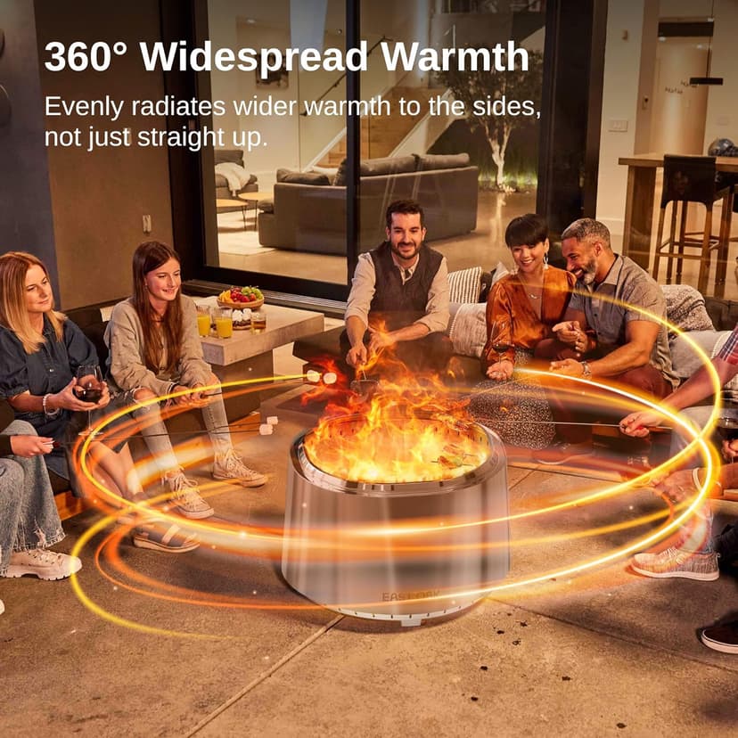 EAST OAK Camber Smokeless Fire Pit 29", Stainless Steel Fire Pits for Outside Large Wood Burning Firepit with Poker & Removable Ash Pan, Portable Bonfire Pit for Patio, Backyard, Chisel Steel