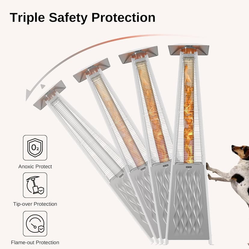 EAST OAK 48,000 BTU Pyramid Patio Heater, Outdoor Patio Heater All Stainless Steel With Wheels, Quartz Glass Tube Propane Heater for Commercial & Residential, Triple Protection System, 2025 Upgrade