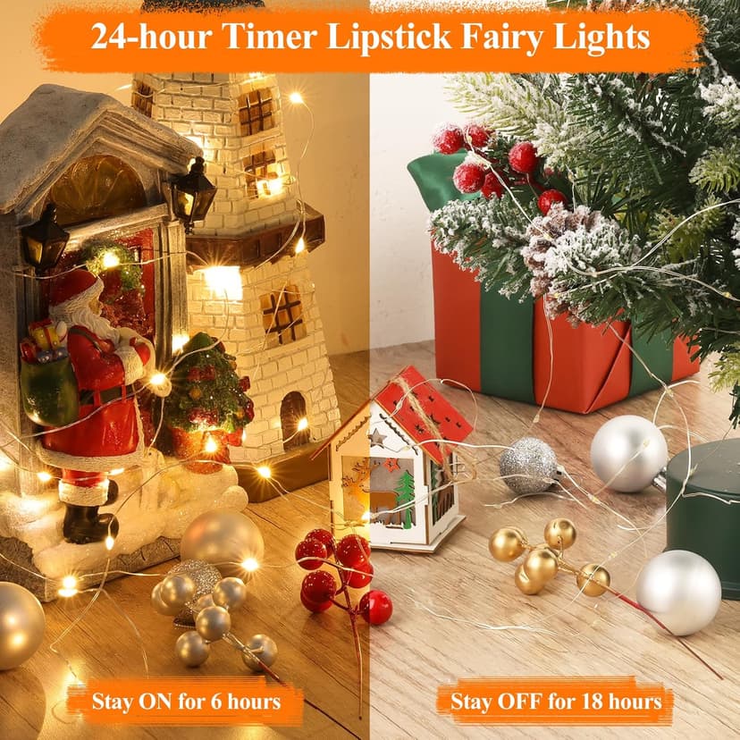 Lipstick Rechargeable Fairy Lights, 1 Pack Twinkle Lights Battery Operated, Mini Indoor LED String Lights with Timer for Vine, Bedroom, Christmas, Parties, Wedding, Decoration (10M/33FT Warm White)