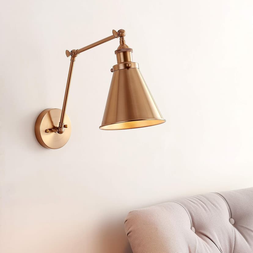 JONATHAN Y JYL7461A Rover 7" Farmhouse Industrial Adjustable Arm Metal LED Wall Sconce Rustic Bohemian 2700K LED 4W Bulb for Entryway Lobby Kitchen Bathroom Bedroom Living Room Hallway, Brass Gold