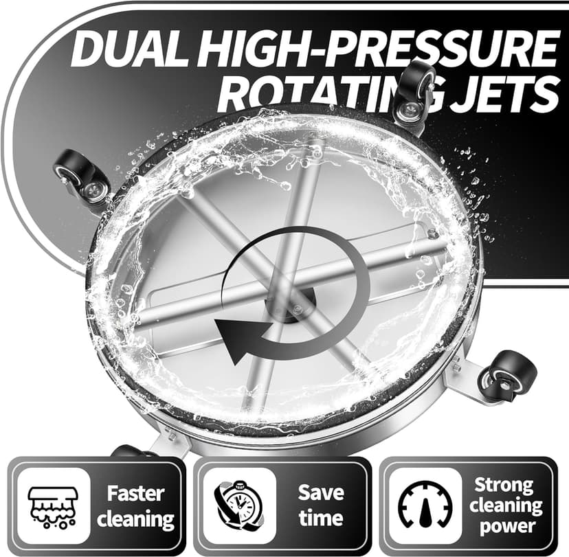 15" Pressure Washer Surface Cleaner with 4 Wheels - Stainless Steel Surface Cleaner for Pressure Washer Attachment for Concrete, Patio, Sidewalk, Deck, Driveways and Daily Washing - PWS 15