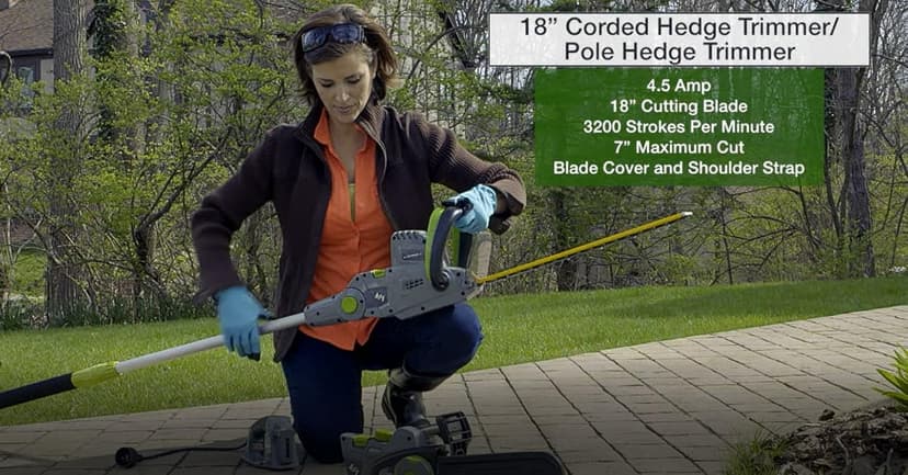 Earthwise 2-in-1 Convertible Pole Hedge Trimmer