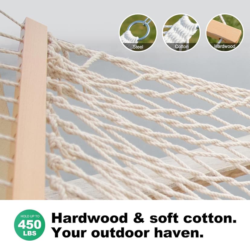 12ft Rope Hammocks, 46'' Wide Hardwood Spreader Bar (Beige, Twin)