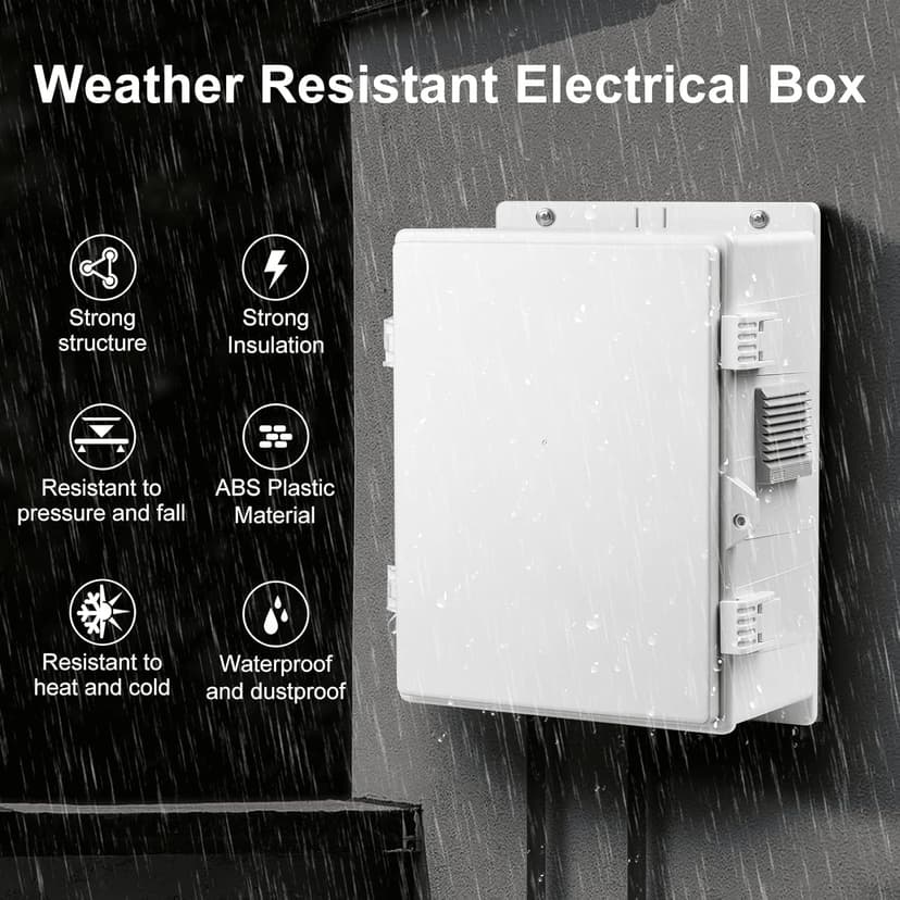 Outdoor Electrical Box with Thermostat and Fan, ABS Water Resistant Enclosure with Internal Mounting Panel & Hinged Cover, 18.1" H* 12.6" L* 6.3" W, Plug & Play.