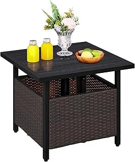 Yaheetech Outdoor Patio Side Table with 1.5" Umbrella Hole, PE Rattan Umbrella Stand, All Weather Wicker Bistro Coffee Table for Garden, Poolside, Deck, Black