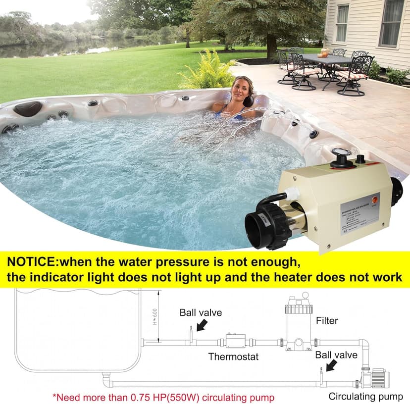 Pool Heater-3KW 220V 240V Electric Pool Water Heater, Upgrade Portable Constant Temperature Control Pool Warmers for Above Ground Pools, Thermostat Used for Spa, Bathtub, Mini Swimming Pool