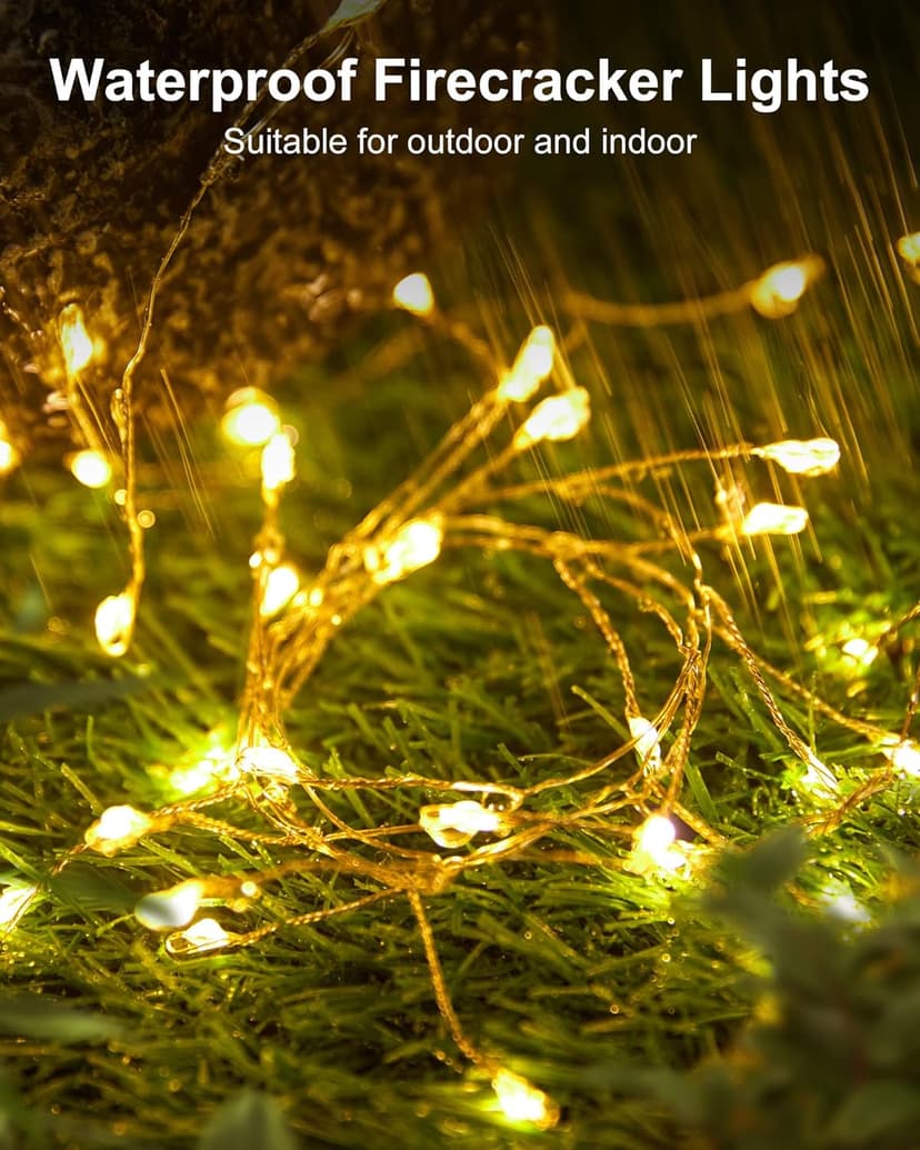 Fairy Lights Battery Operated, Fairy String Lights Waterproof Silver Wire 5 Feet 60 Led Firecracker Starry Light for DIY Wreath Home Wedding Party Bedroom Mason Jar Holiday Christmas, Warm White