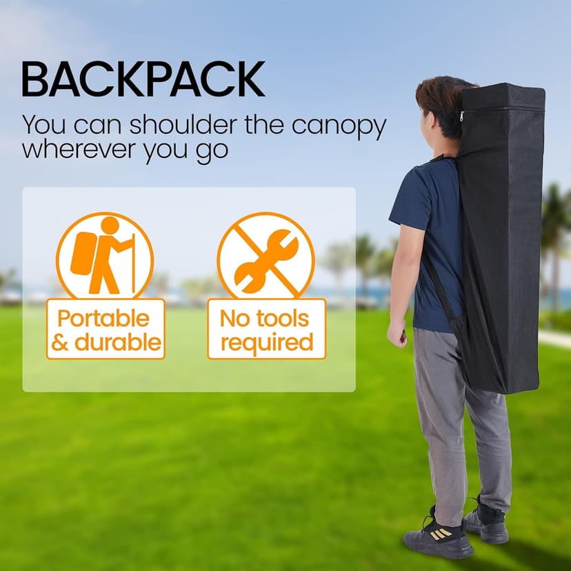 Yaheetech Pop Up Canopy Tent with Backpack, 10x10 Base Portable Easy One Person Setup Folding Shelter Compact Lightweight Slant Leg Canopy with 1 Sidewall, 8x8 Top, White