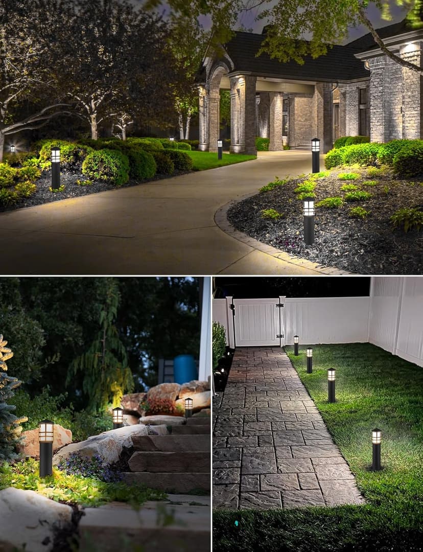 SUNVIE 12-Pack Low Voltage Landscape Pathway Lights 3W Outdoor Landscape Lighting 3000K 12-24V LED Bollard Path Lights Wired CRI 90+ Aluminum Pathway Lighting for Walkway Yard Garden, ETL Listed Cord