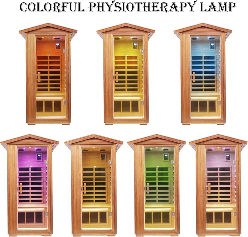 Mahogany Outdoor Sauna, 1 Person Far Infrared Sauna for Home, 1560W, with Bluetooth, LED Reading Lamp, Chromotherapy Lamp, for Indoor and Outdoor Wooden Sauna