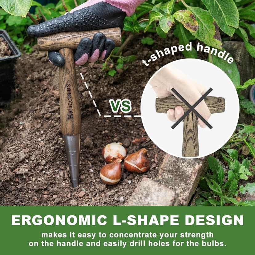 Hand Dibber with 5 inches Measuring Scale, Easy to Grip L-Shaped Wood Handle Dibbler, Seeding Widger, Stainless Steel Garden Planting Trowel for Repotting, Long and Narrow Widger for Planting, Weeding