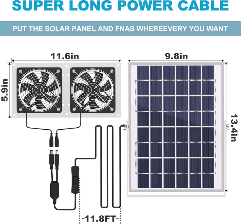 SOLPERK Solar Fan for Greenhouse, 10W Solar Powered Fan for Chicken Coop, Waterproof Solar Exhaust Fan for Shed with 11.8ft/3.6m Cable