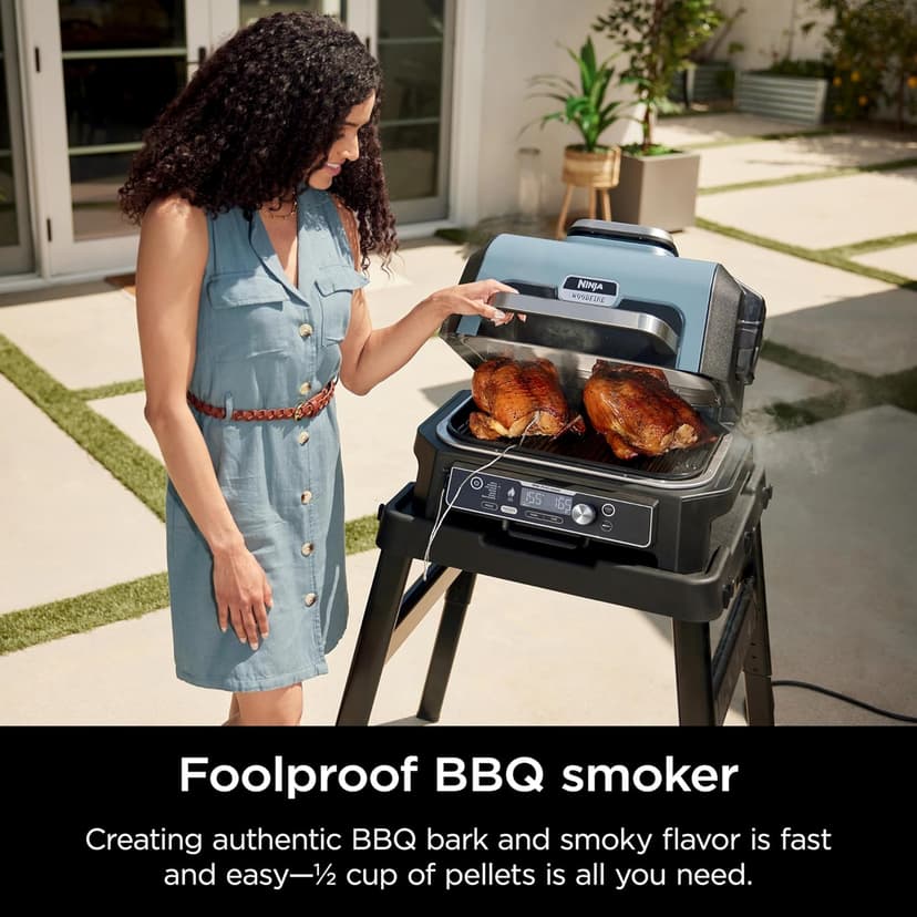 Ninja OG951 Woodfire Pro Connect Premium XL Outdoor Grill & Smoker, Bluetooth, App Enabled, Air Fryer, Woodfire Technology, 2 Built-In Thermometers, Black (Renewed)