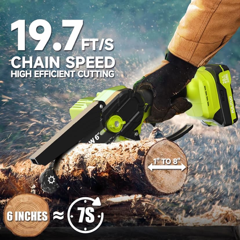 Mini Chainsaw Cordless, 6 Inch Electric Chainsaw Small Chainsaw Battery Powered, Yard Tools Garden Gifts for Men Dad Husband, Hand Saw for Branches Wood Cutting Pruning (Green)
