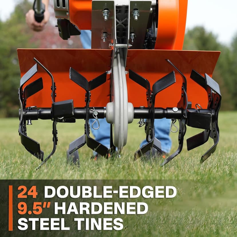 NOVUS 17-Inch Gas Tiller for Gardening, 79cc 4-Cycle Gas Engine, 2-in-1 Front Tine Tiller Cultivator, Toolless Tilling Width Adjustment, Forged Steel Tines, Integrated Transport Wheels