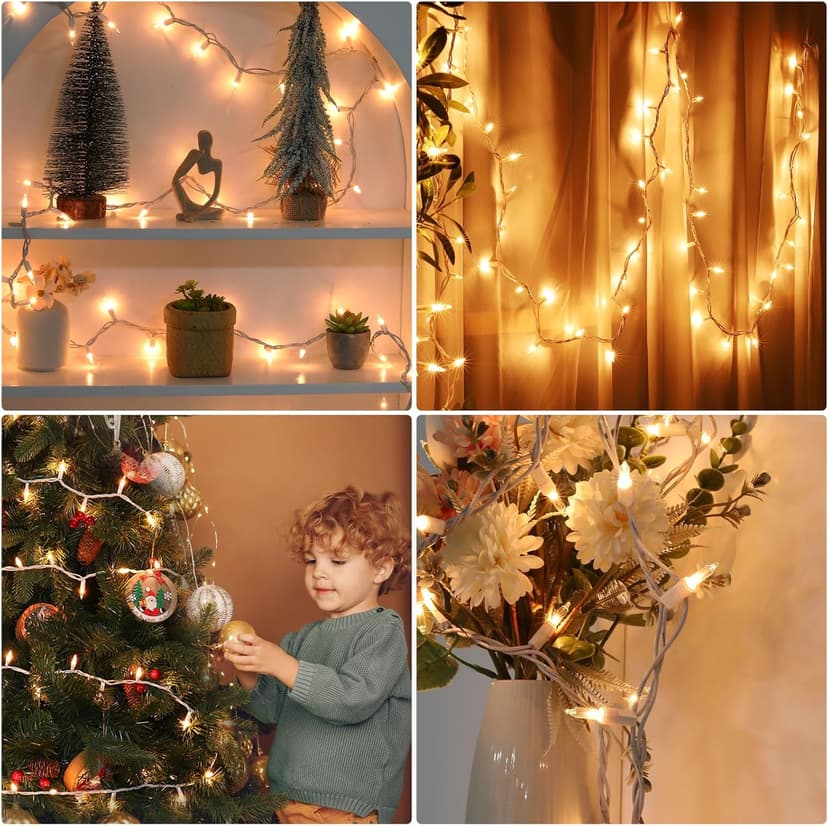 Christmas Lights 100 Count Clear Mini Lights White Wire UL Certified Connectable Warm White String Lights for Christmas Tree,Garland,Home,Patio, Wedding,Party,Festival Decor
