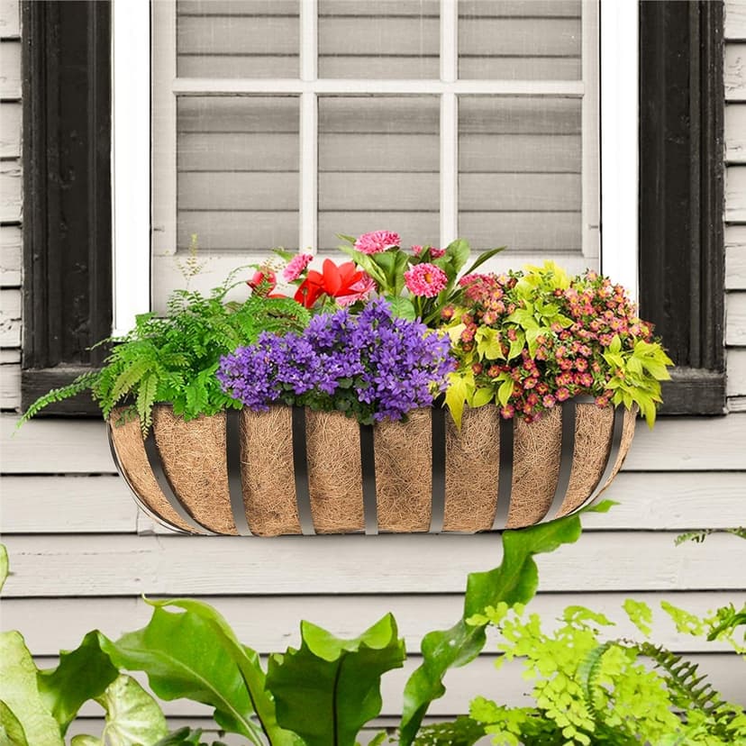 Railing Planter Window Box Deck Balcony Rail Planter 24 Inch for Porch Fence Patio Outdoor 4 Pack