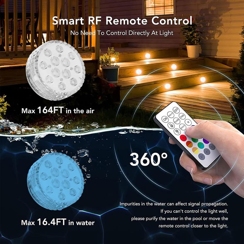 Submersible Pool LED Light, Underwater Light, 16 RGB Color Changing, RF Remote,Magnetic/Suction Cup/Battery, IP68 Waterproof Pool Lights for Pond/Bathtub/Shower/Hot Tub/Spa