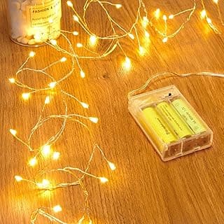 Fairy Lights Battery Operated, Fairy String Lights Waterproof Silver Wire 5 Feet 60 Led Firecracker Starry Light for DIY Wreath Home Wedding Party Bedroom Mason Jar Holiday Christmas, Warm White