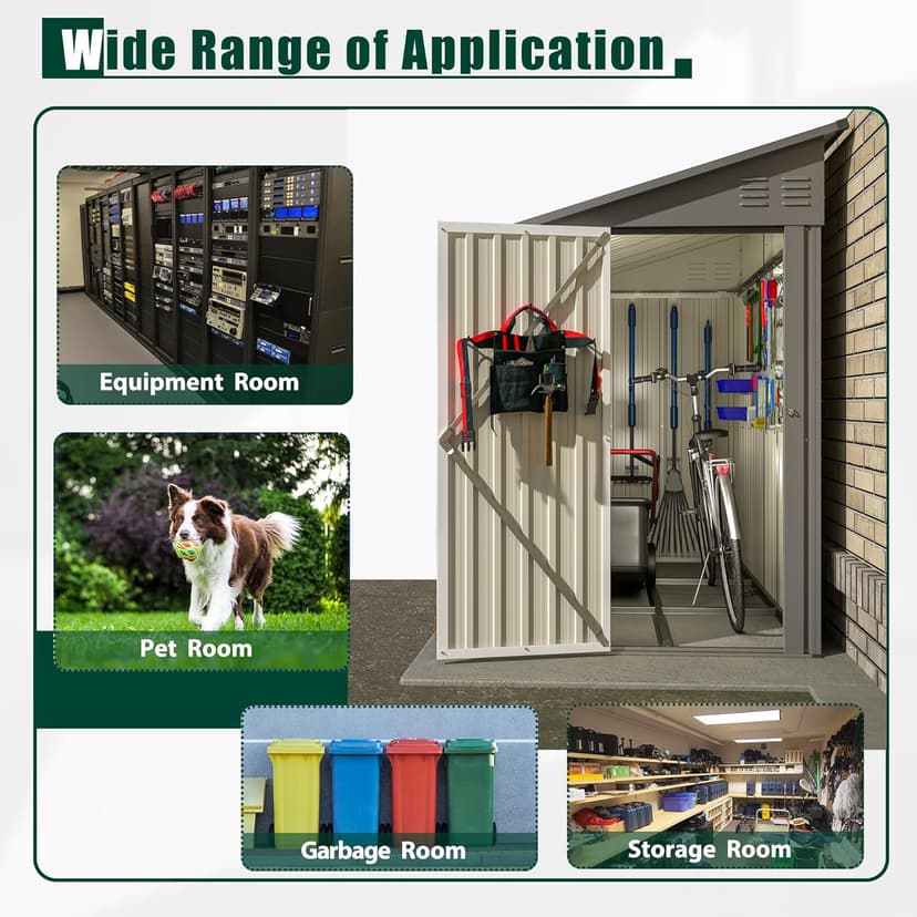 4x8 FT Outdoor Storage Shed with Floor,Lean to Metal Shed W/Lockable Door,All Weather Waterproof Garden Tool House W/ 2 Air Vents,for Backyard,Patio,Lawn,Garden,Gray