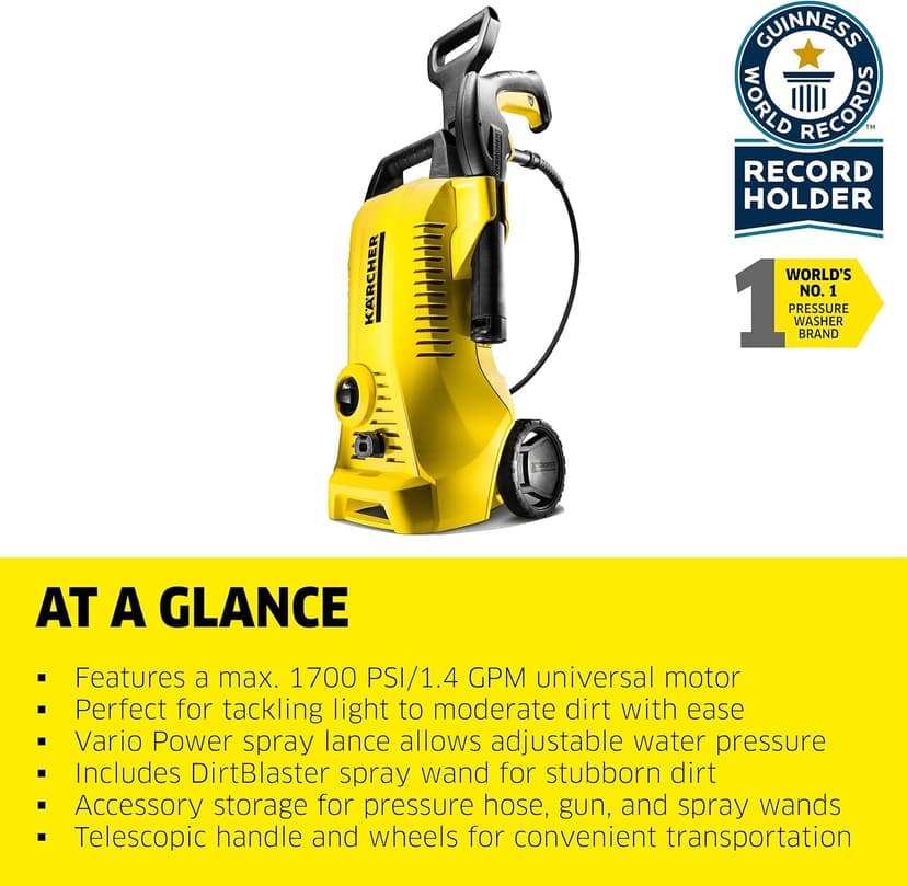 Kärcher Pressure Washer, K2 Power Control, Max 2000 PSI, 25 ft. Hose, 2 Spray Wands - 1.45 GPM