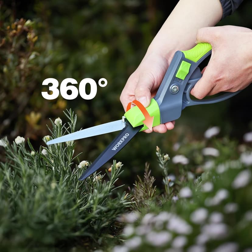 WORKPRO Grass Shears Handheld, Ultra-Sharp Grass Clippers with 360 Degree Swivel Blades, Manual Grass Cutter, Non-Slip Garden Shears, Gardening Scissors, Plant Clippers for Precise Lawn Trimming