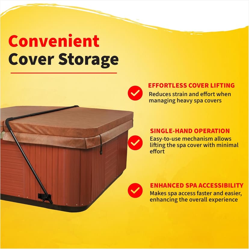 HEATWAVE Low Mount Spa Cover Lift – Compatible with Rectangular/Square Spas up to 8 ft Wide – Easy to Use Hot Tub Cover Lifter with Durable Power Coated Steel & Adjustable Spacers - Black