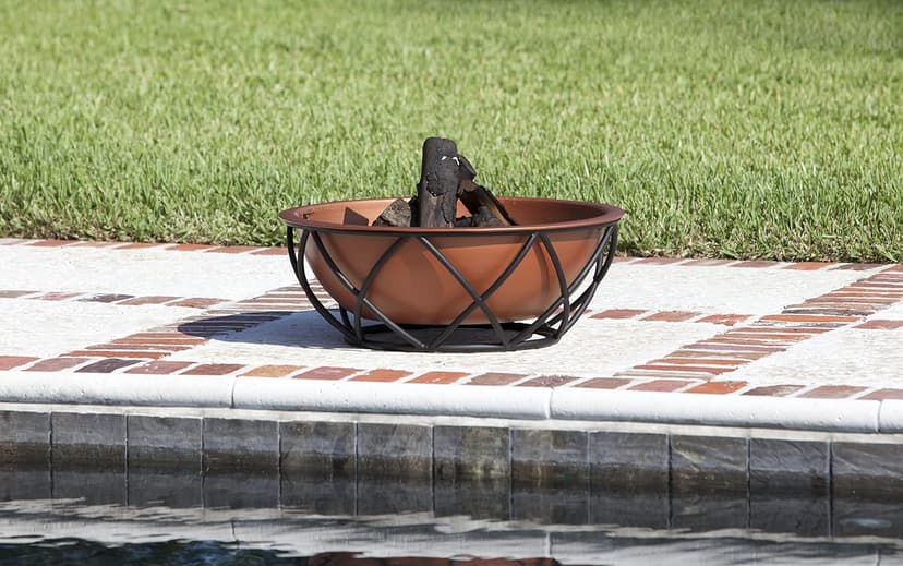 Fire Sense 62241 Fire Pit Barzelonia Copper-Look Wood Burning Lightweight Portable Outdoor Firepit Backyard Fireplace Camping Bonfire Included Screen Lift Tool & Cooking Grate - Round - 26"