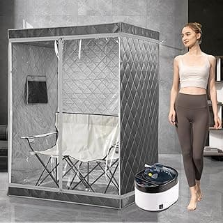 Full Size 2 Person Portable Sauna, Steam Sauna Set, Portable Sauna Tent for Home, 1 or 2 Person Full Body Sauna Tent for Relaxation, Steamer Not Included, 2 Person Foldable Chair(Grey)
