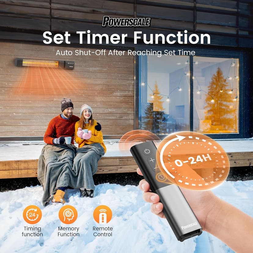 Infrared Heater 24H Timer Outdoor Heater, IP65, Memory Function Infrared Electric Patio Heater, 9 Levels Heating Touchscreen With Remote Electric heater, Restaurant Backyard, 1500W, Black