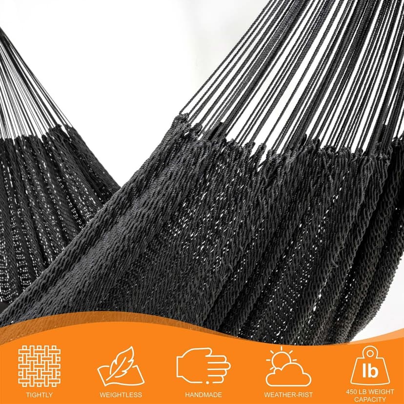 Lazy Daze Hammocks10.5 FT Handwoven Mayan Family Hammock with Portabl Carry Bag and for Outside Outdoor Patio Backyard Poolside, 550 LBS Weight Capacity,Gray