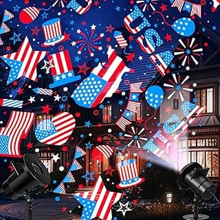 Independence Day Projector Lights Outdoor Patriotic USA LED Projector Flag on Dynamic Waterproof Outdoor Indoor July 4th Projection Patterns Spotlight for Landscape Garden Yard Patio Party