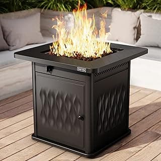 EAST OAK 28'' Propane Fire Pit Table, 50,000 BTU Steel Gas FirePit for Outdoor, Outside Patio Deck and Garden, CSA Certified Fire Table with Magnetic Lid, Cover-Storage Basket and Lava Rock , Black