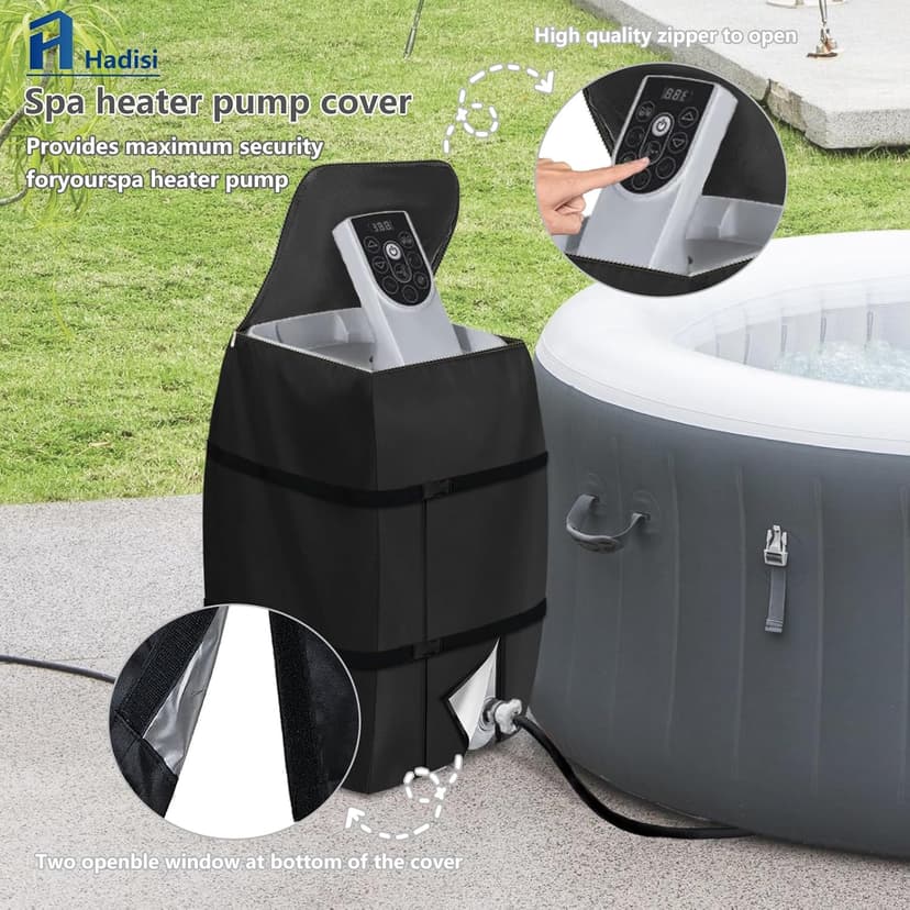 Hot Tub Spa Heater Pump Cover,Waterproof Hot Tub Insulated Pump Cover for Multiple Brands (Black,Square)