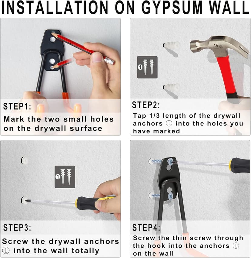 Heavy Duty Steel Hooks, 16 Pack with Anti-Slip Coating - Utility Wall Mount Garage Storage for Hanging Bike, Ladder and Garden Tools